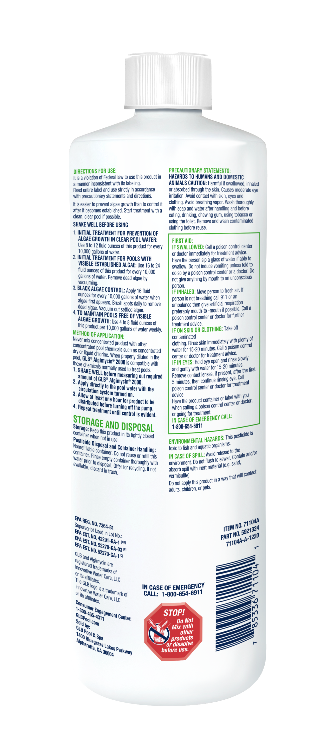 GLB Algimycin 2000 back of pack