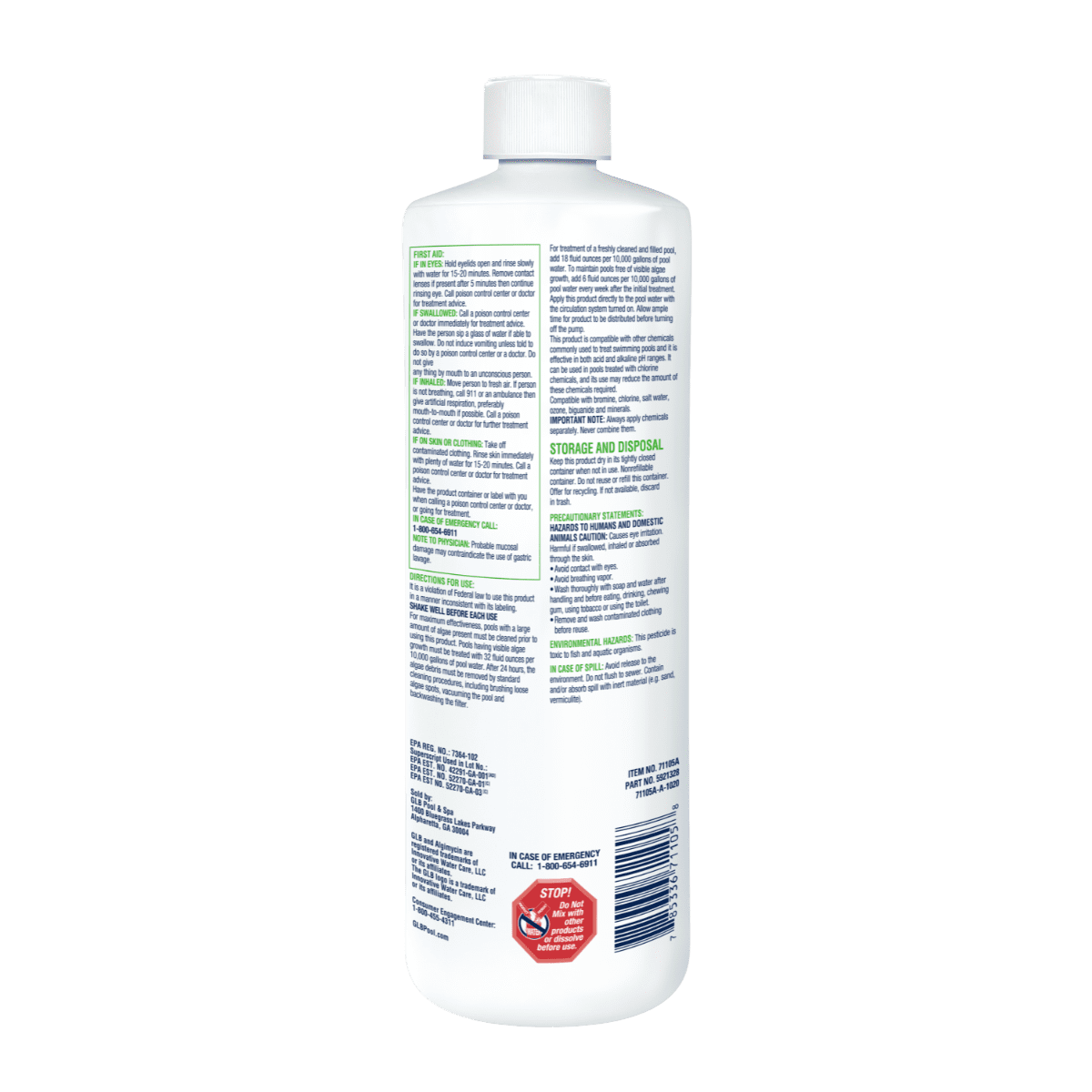GLB Algimycin 3000 back of bottle