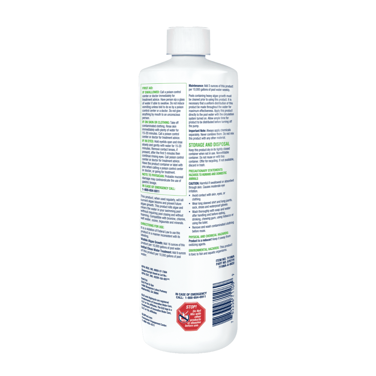 GLB Algimycin 600 back of bottle