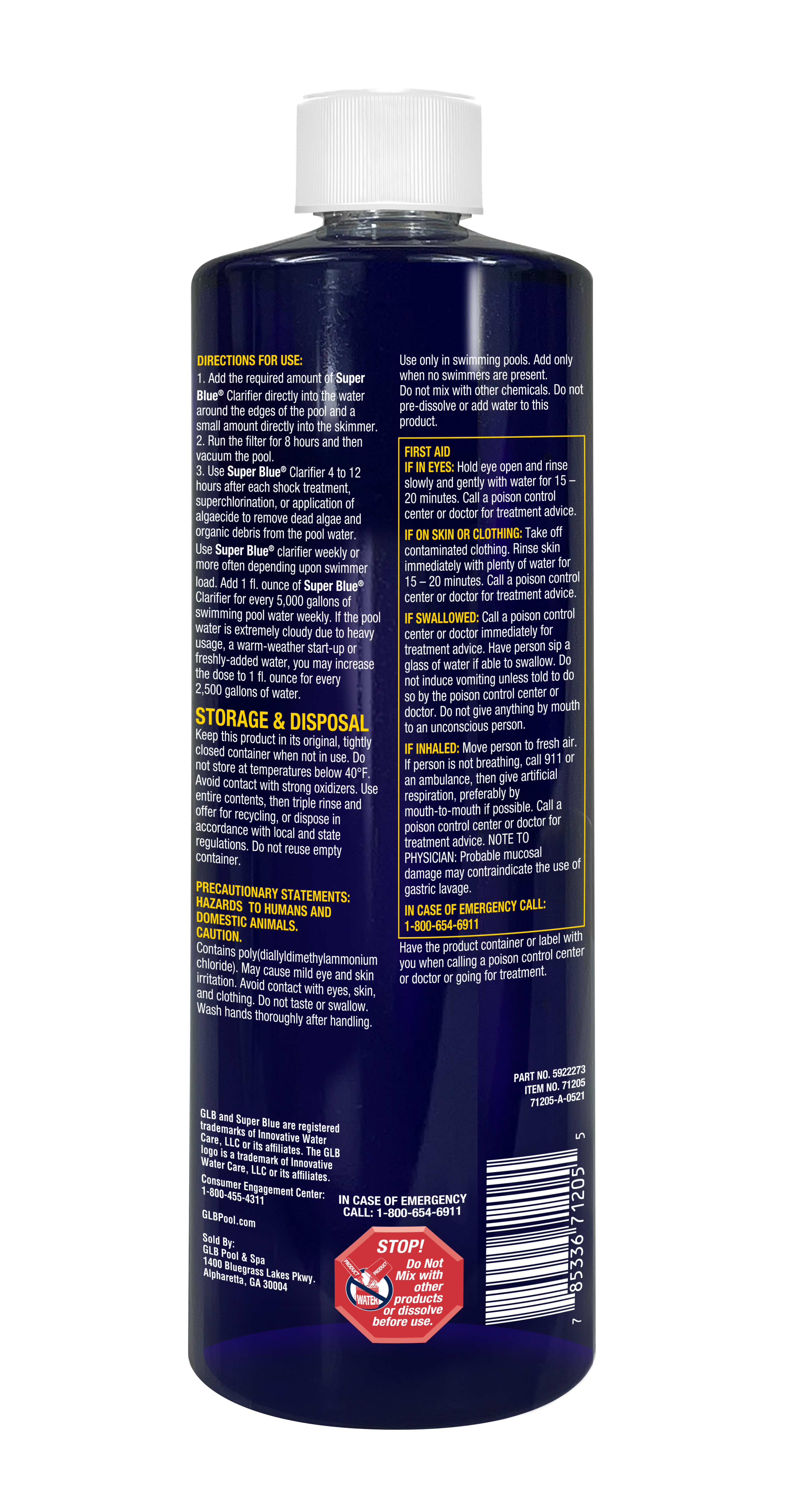 GLB Super Blue back of bottle