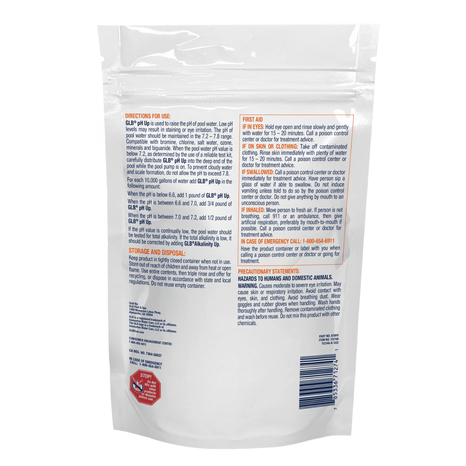 GLB pH Up back of pack